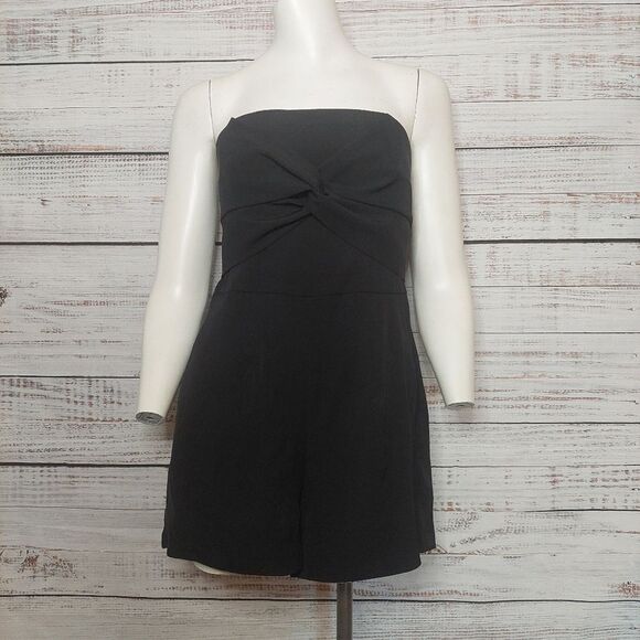 Womans Black Knot Front Romper Strapless Jet Black - Picture 1 of 14
